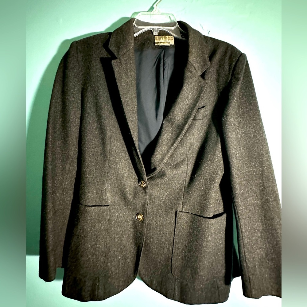 Alicia Vintage Grey Wool Long Sleeve two Button Front Lightweight Blazer